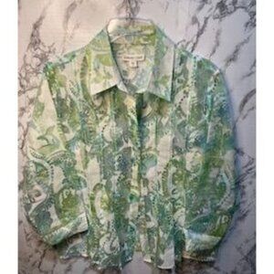 Coldwater Creek Women's Sheer Green Paisley Blouse M